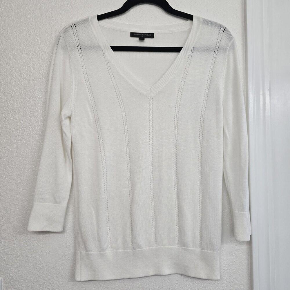Banana Republic Women's Sweater Pullover 3/4 Sleeve  White Size S  Lightweight